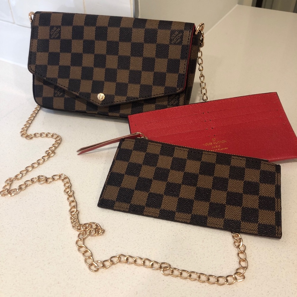 Women monogram canvas flap purse cross body chain